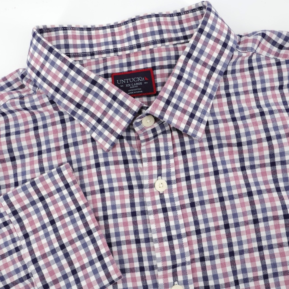 UNTUCKit Button Down Shirt Purple Gingham Slim Fit Mens XXL Minor Flaw